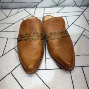 Bed Stu Mules 38 Tan Woven Leather Pointed Toe‎ Slides Low Heel thumbnail 5