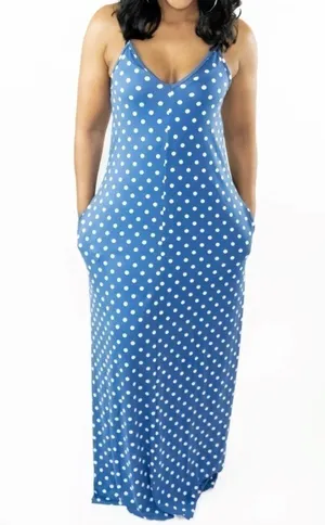 Polka dot blue and white maxi dress. Small. NWT thumbnail 1