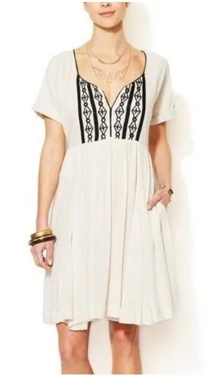 Free People‎ Women's Beige Embroidered Mirror Dress Size Xsmall thumbnail 1
