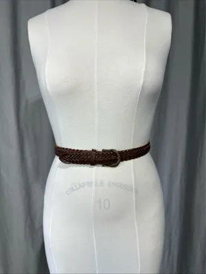Vintage Brown Leather Belt Braided Woven Women 36 Adjustable Preppy Hippie thumbnail 4