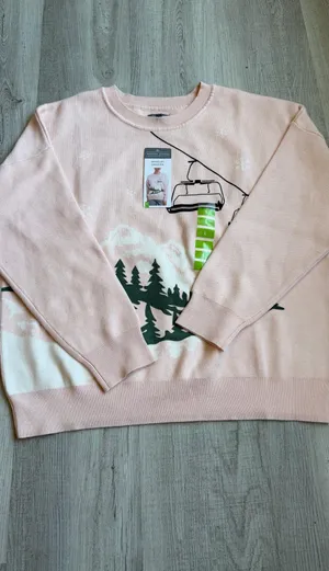 Berkley Jensen Après Ski Sweater Women's L NWT Pink Winter Grapt ozy thumbnail 1