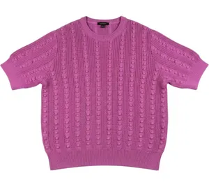 Ann Taylor XL Pink Short Sleeve Bobble Knit Cotton Blend Sweater Business Casual thumbnail 1