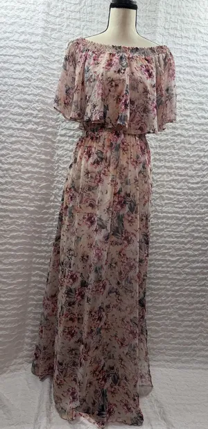 Show Me Your Mumu Hacienda Maxi Dress Floral Off Shoulder Pink Cream Boho Gown thumbnail 1