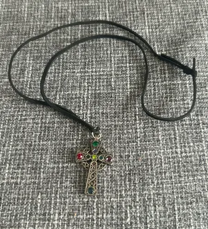 Vintage Signed MIRACLE Celtic Cross Pendant Necklace Silver thumbnail 1
