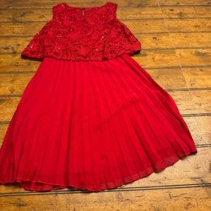 Sparkles & Swirls Red Sequin Lace Cap Sleeve‎ Pleated Dress Girls Size XS thumbnail 5