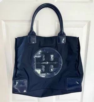 TORY BURCH Leather-Trimmed Navy Ella Tote bag Women’s Size L thumbnail 1