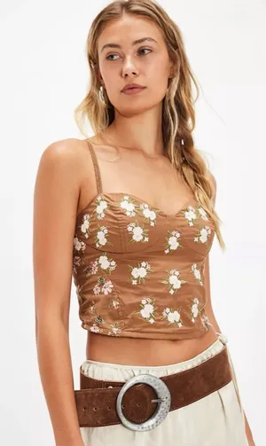 Free People Wild Flowers Embroidered Bustier Corset Top Cottagecore Med NWT Boho thumbnail 1