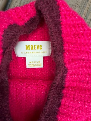 NWT Anthropologie Vibrant Pink Ribbed Turtleneck Sweater with Dark Trim thumbnail 2