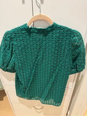 Ann Taylor Emerald Green Eyelet Keyhole Blouse thumbnail 4