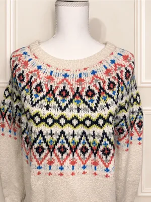 Aerie Fair Isle Oversized Tunic Sweater Women’s XS Ivory Nordic Knit Cowichan thumbnail 3
