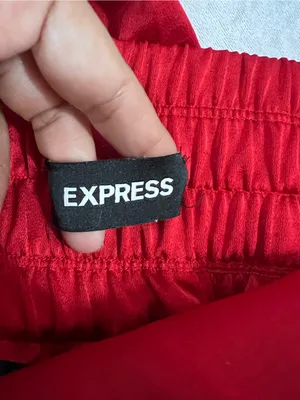 Express Super High Rise Trouser w/waist Tie Red Satin size s wide leg see descri thumbnail 2