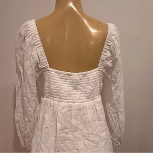 J.Crew Square Neck White Gauze Dress Sz M Long Sleeves Cotton Crinkle thumbnail 2
