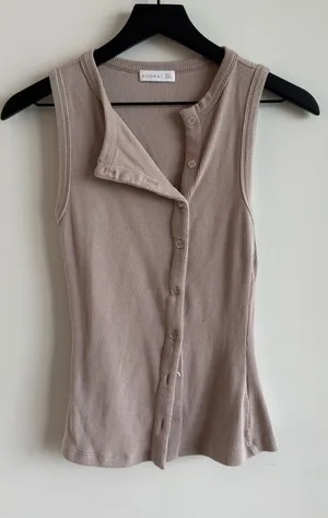 Kookai Taupe Ribbed Button-Up Tank thumbnail 1