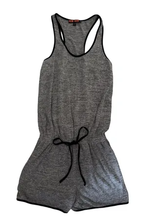 Love Tree Gray Racerback Romper with Black Trim thumbnail 1