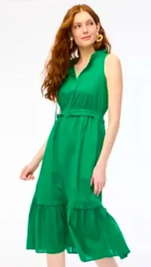 J.crew green tiered dress ruffle & tie summer prep resort classic formal party thumbnail 1