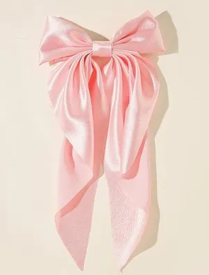 Amazon Elegant Pink Satin Hair Bow Clip thumbnail 1