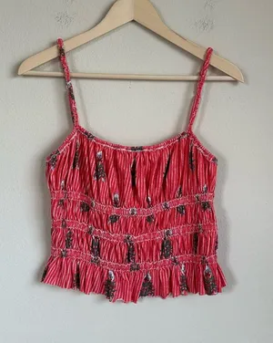 Free People Dolce Vita Red Floral Block Print Ruched Top thumbnail 1