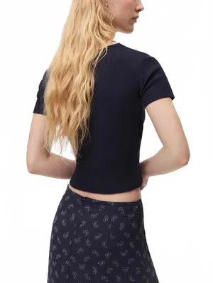 Mango Wrap Crop Top NWT Gumy Dark Navy Teens Small thumbnail 3