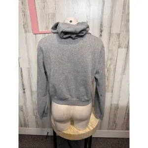 Gray Cropped Zip Up Hoodie Size Large Casual Basic Lounge Gray thumbnail 3
