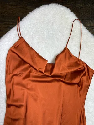 Shein Burnt Orange Satin Cowl Neck Maxi Dress Side Slit Covered Buttons Large thumbnail 2