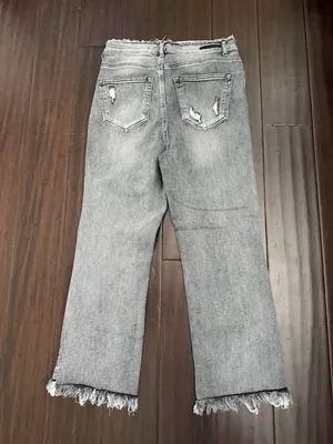 RISEN Women’s Distressed Raw Hem/Waist Gray Frayed Hem Jeans 30 thumbnail 2