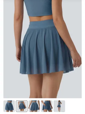 Halara High Waisted Drawstring Contrast Mesh 2 in 1 Flowy Provincial Blue Skort thumbnail 2