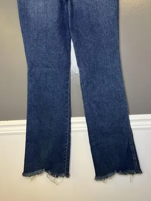 Good American Jeans Womens 8/29 Blue High Rise Bootcut Distressed Frayed Denim thumbnail 4