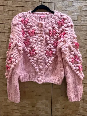 DollsKill Sugar Thrillz Pink Cardigan with Bow Rhinestone Details Size XS thumbnail 1