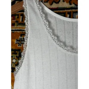 Vintage White Pointelle Cotton Lace Camisole sz Medium thumbnail 3