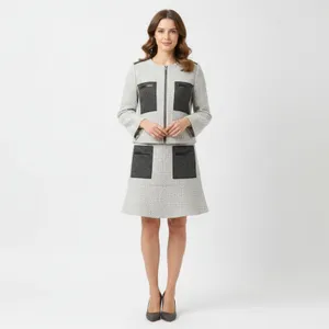 Ann Taylor SET Gray Woven Collarless Parchwork Jacket & Skirt NEW thumbnail 12