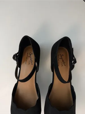 Seychelles Mary Jane Wedge Suede Leather Scalloped Pointed Toe Memory Foam Black thumbnail 5