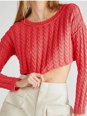 Free People Cable Knit Cropped Sweater thumbnail 1