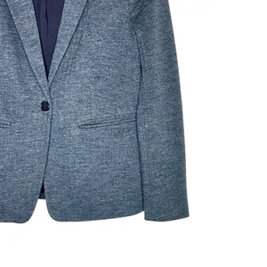 LOFT Blue/ Gray Herringbone Blazer with Navy Elbow Patches Size 6 thumbnail 6