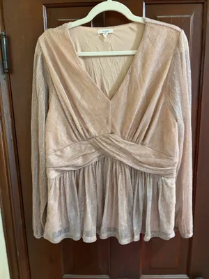 Maurice’s Shimmery Blush Twist-Front v-neck blouse thumbnail 1