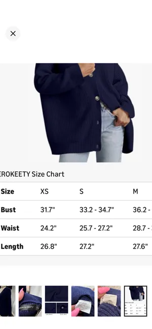 MEROKEETY Classic Navy Ribbed V-Neck Cardigan thumbnail 11
