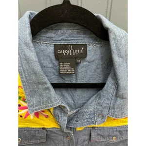 Carole Little Sport Vintage 90s Embroidered Western Denim Sleeveless Shirt 14 thumbnail 2