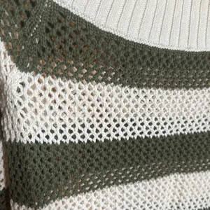 Aerie Green & White Striped Off Shoulder Knit Sweater Medium Cozy Boho Coastal thumbnail 8