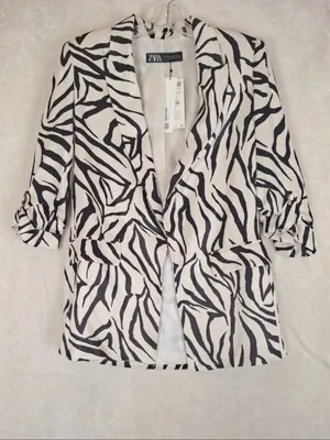 ZARA Black & White Zebra-Print Oversized Blazer thumbnail 8