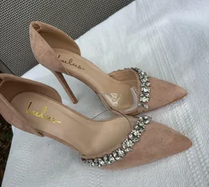 Kastra Light Nude Suede Rhinestone Pointed-Toe Pumps size 8 thumbnail 3
