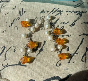 Handmade Orange dangling earrings thumbnail 1