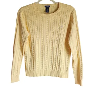 IZOD Women's Cable Knit Yellow Crew‎ Neck Sweater, Large thumbnail 1