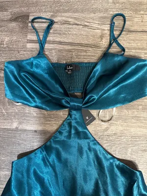 Lulus Teal Satin Cutout Mini Dress NWT thumbnail 11