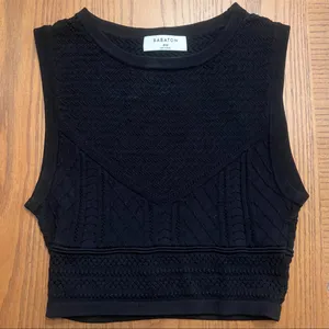 Babaton Aritzia Pointelle Stitch Stretch Sleeveless Tank Top‎ Black Size XXS thumbnail 4