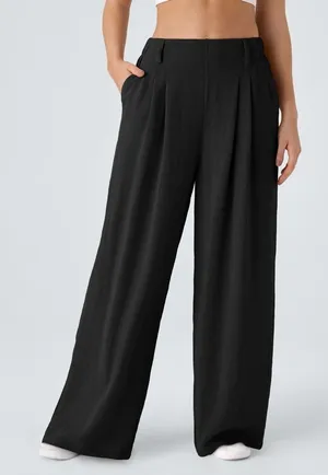 Halara Wide Leg Flowy Solid Palazzo Casual Linen Feel Pants Black XL thumbnail 1