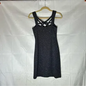 Eliza J Dark Navy Crisscross Strap Cut Out Sparkly Glitter Mini‎ Dress Size 2 thumbnail 4