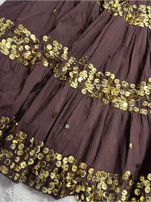 Wet Seal Brown Sequin Tiered Midi Skirt Boho Festival Y2K Size Small thumbnail 3