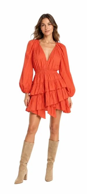 Ulla Johnson - Miranda Red Orange Ruffle Mini Dress Sz 10 thumbnail 1