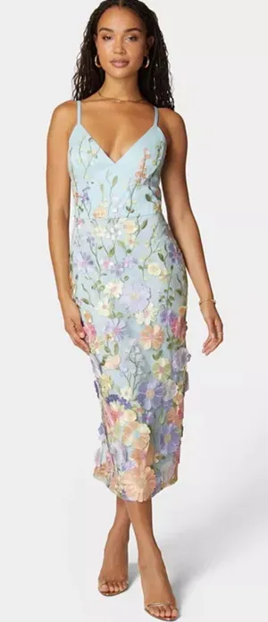 Bebe Blue Floral Flowers Sheer Sleeveless Dress thumbnail 1