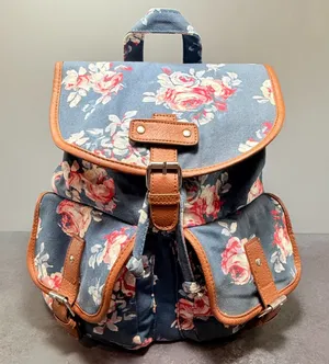 Candie’s Floral Canvas Cargo Pocket Backpack Blue Orange Y2K thumbnail 1
