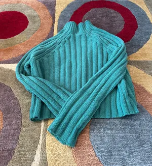 American Eagle NWT Kelly Green Chenille Ribbed Mock Neck Sweater Cropped Small thumbnail 4